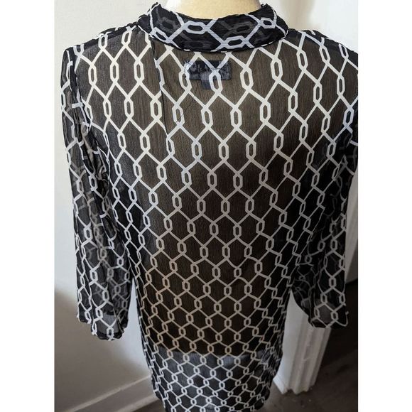 Vintage Just Bee black sheet blouse L 3/4 sleeves 100% polyester - Picture 5 of 7